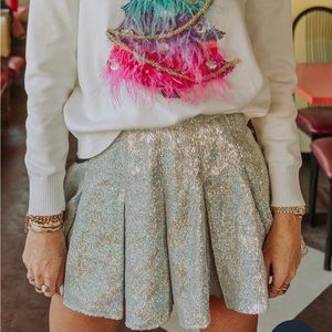 QUEEN OF SPARKLES Silver Sequin Pleated Skirt